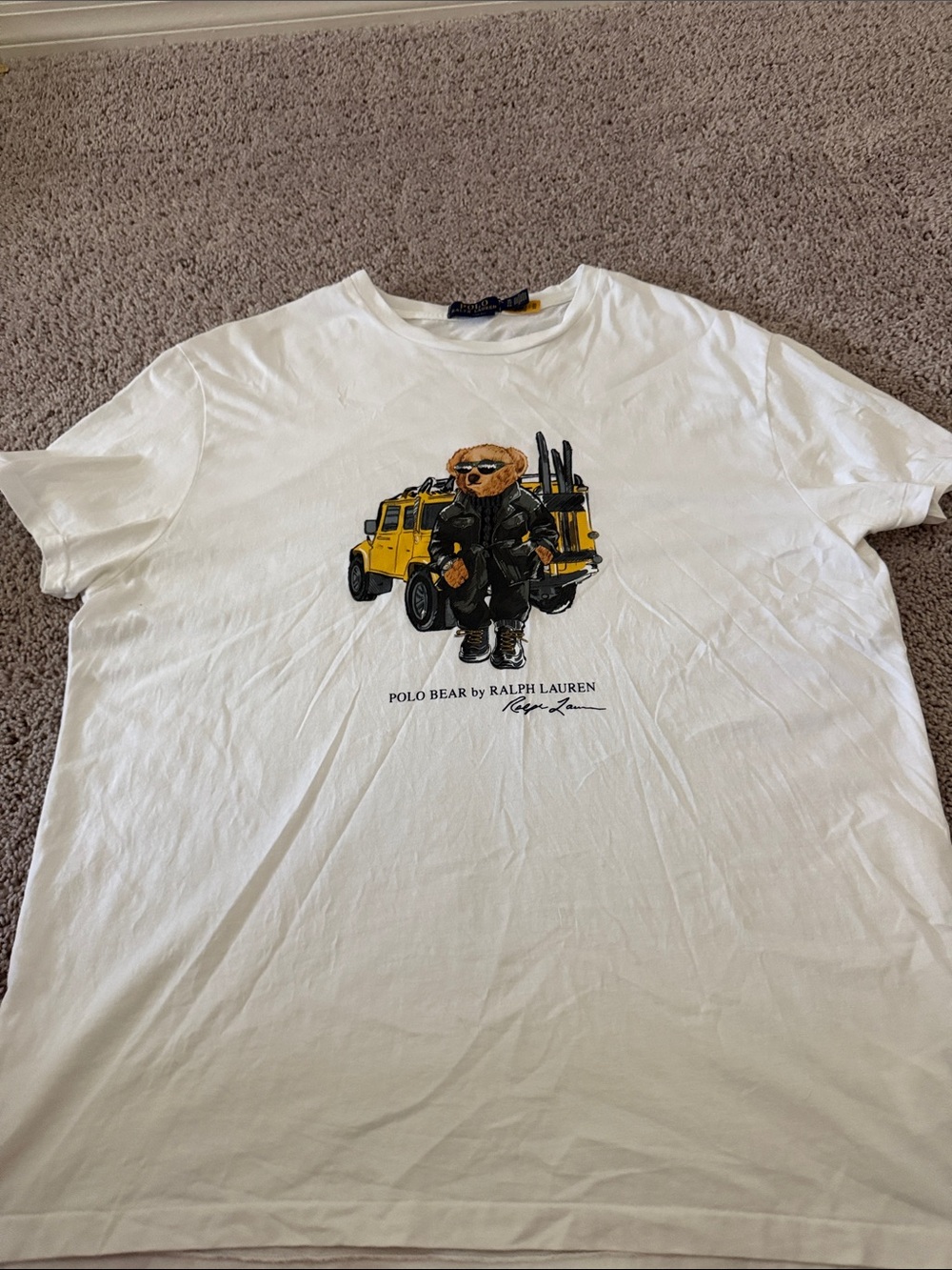 Ralph Lauren White Tee with Yellow Truck & Polo Bear Graphic